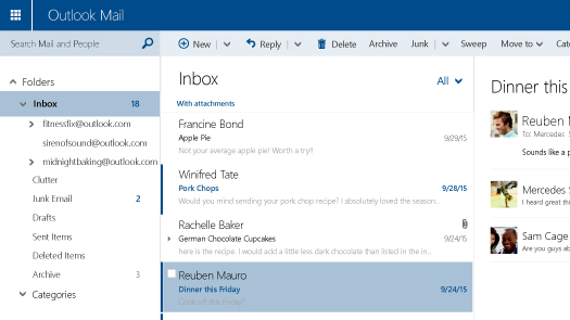 Tablet with inbox showing multiple aliases.