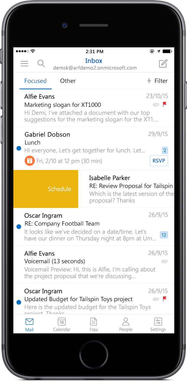 iPhone with Outlook app.