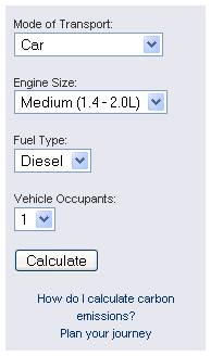 Enter your transport options for determining carbon emission