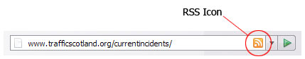 Picture of the RSS icon shown in the browser bar in Firefox.