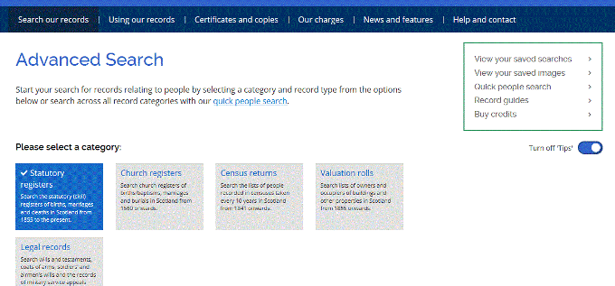 The tips on/off button on the top right of the search page