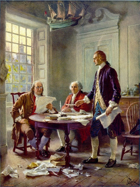 Artist's impression of Jefferson, Adams & Franklin writing the Declaration of Independence