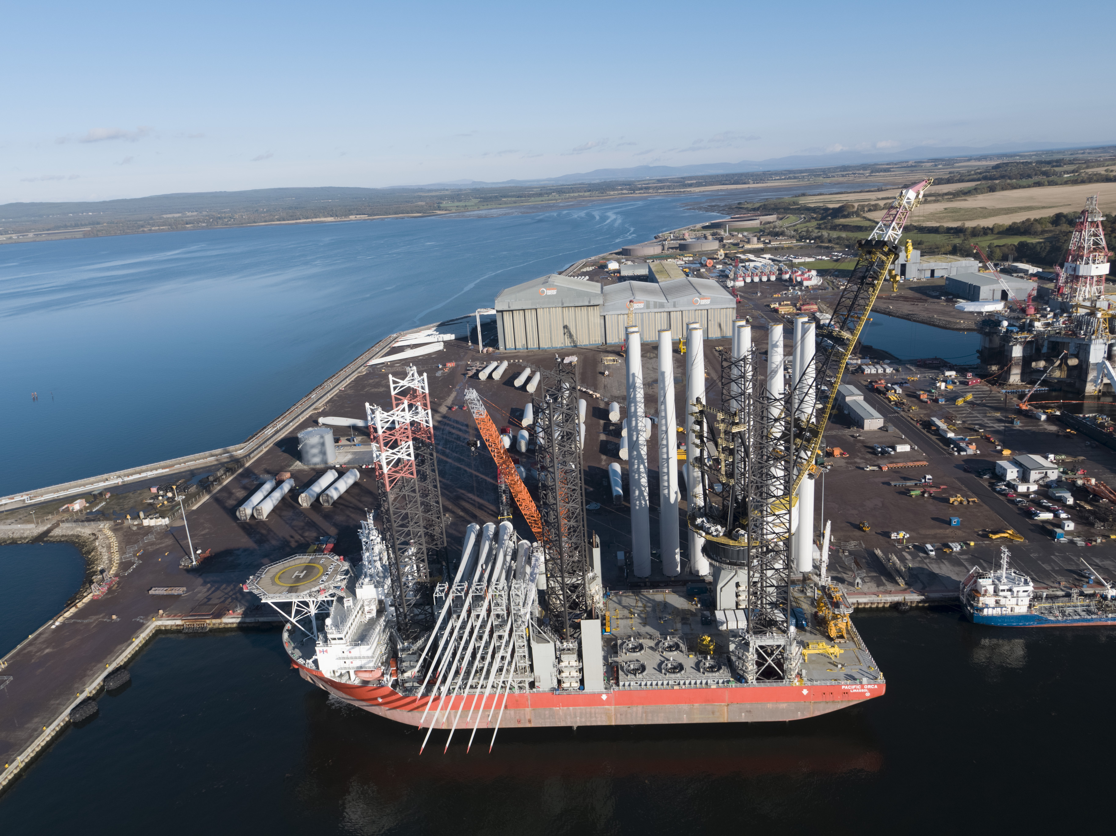 Aerial view of an oil rig situated at Nigg doc