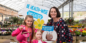 NHS 24 staff and children at the launch of the Be-Healthwise campaign